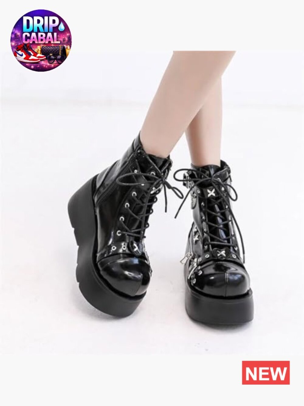 Goth Platform Ankle Boots with Bat Wing Buckles Chunky Heels Round Toe Zipper - Picture 5 of 6